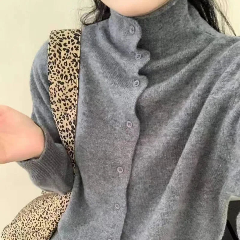 Women's 100% Wool Soft and Warm High-Neck Pullover Sweater, 2025 Autumn/Winter Knitted Cardigan Top