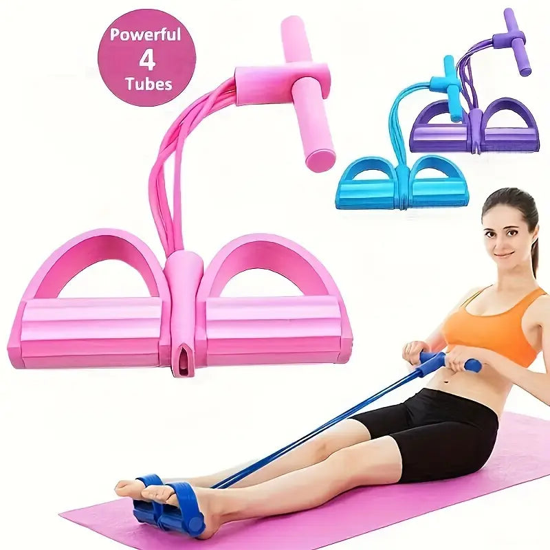 pink rubberized pull-up assist device with blue elastic bands and handles designed for strength training resistance band set