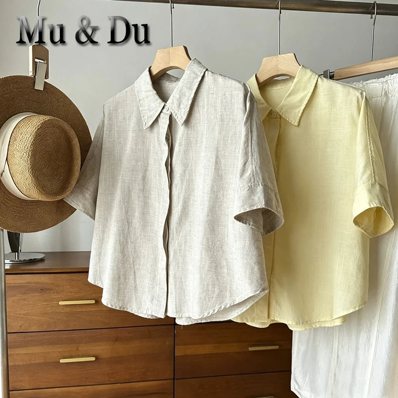 Casual Loose Button Up Short Sleeve Linen Shirt Women Summer Blouse Versatile Female Blousas