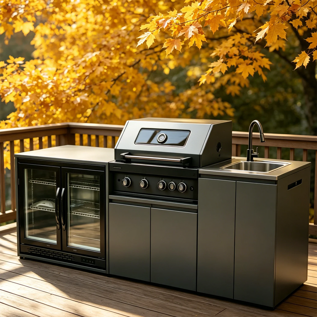 Modern Modular Functional Stainless Steel Outdoor Kitchen Cabinets With Grill Cooktop Sink Fridge LED For Backyard Patio Garden