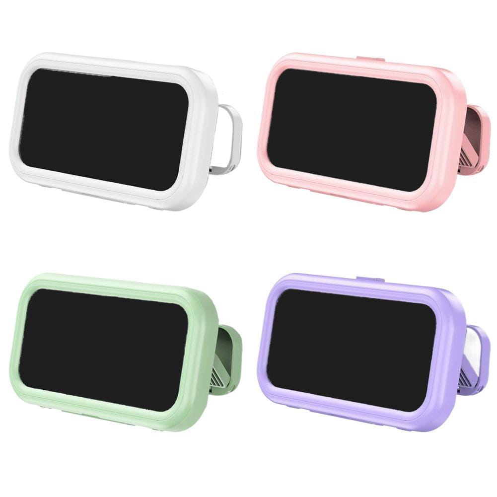 Pastel-colored waterproof case rectangular phone clip holders in white pink mint green and lavender with a sleek plastic frame designed for 360 degree rotating shower phone holder use.