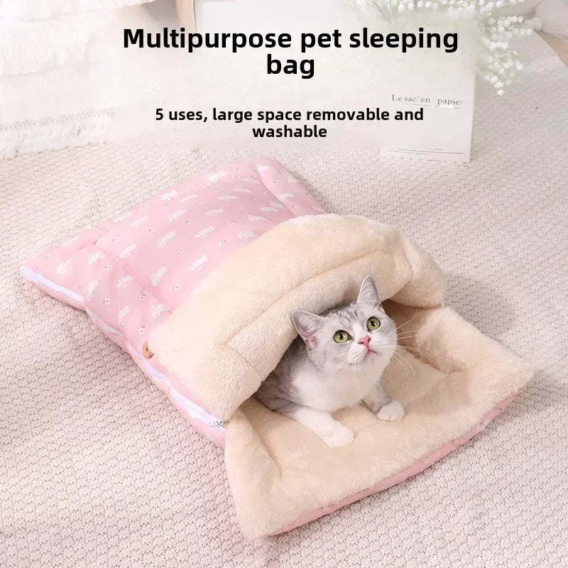 Soft and Comfortable Cat Bed Warm Pet Room with Detachable Mat and Foldable Design for Easy Storage of Cat Sleeping Bags Dog Bed