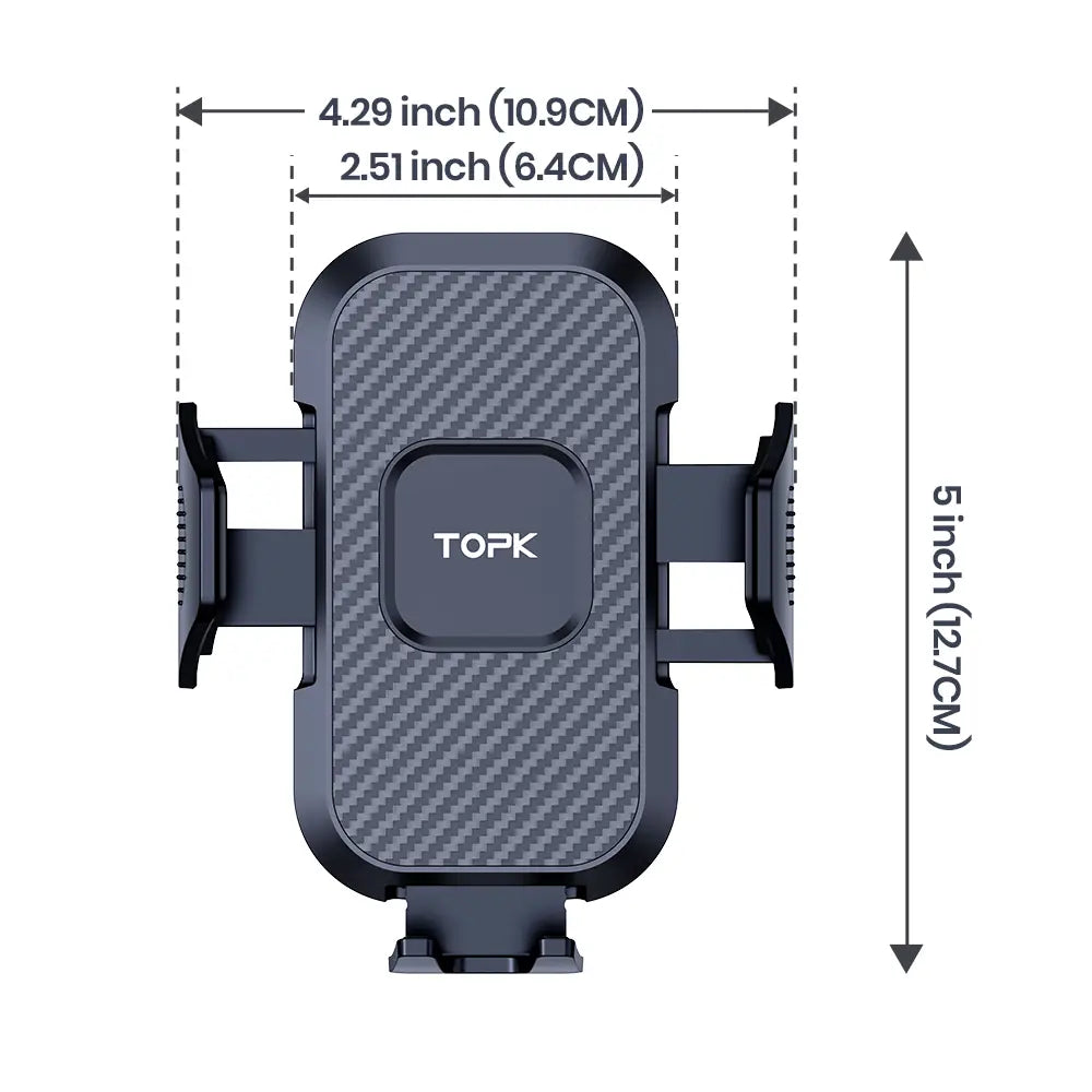 Black carbon fiber-textured car phone holder vent mount with central to pk logo featuring universal auto locking mechanism.
