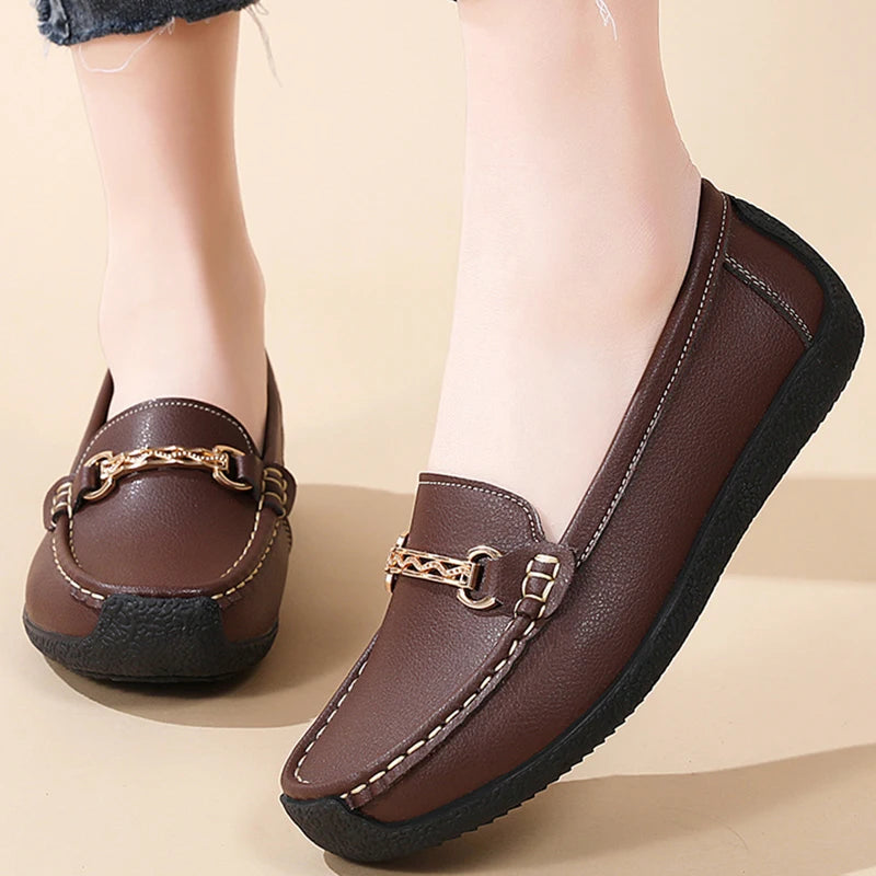 Woman Shoes Leather Casual Shoes With Low Heels Loafers Women's Flats 2025 New Zapatos De Mujer Elegant Heel Footwear Women