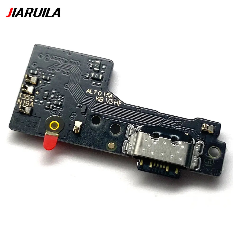 Cable flexible de puerto de carga USB con placa de circuito negro, con conector USB-C plateado y componente de plástico rojo para la serie Xiaomi Redmi, compatible con la entrega con tiempo de protección de China Post.