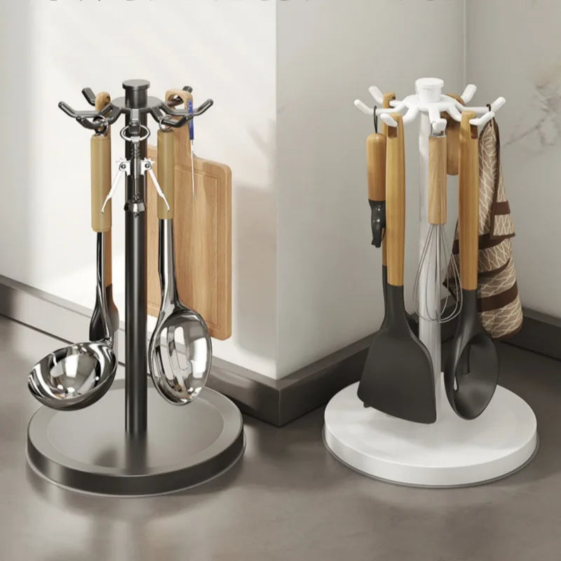Kitchen Utensil Stand: Rotating Storage Hanger with 8 Hooks,for Countertop Organization Rotatable Cooking Utensils Holder