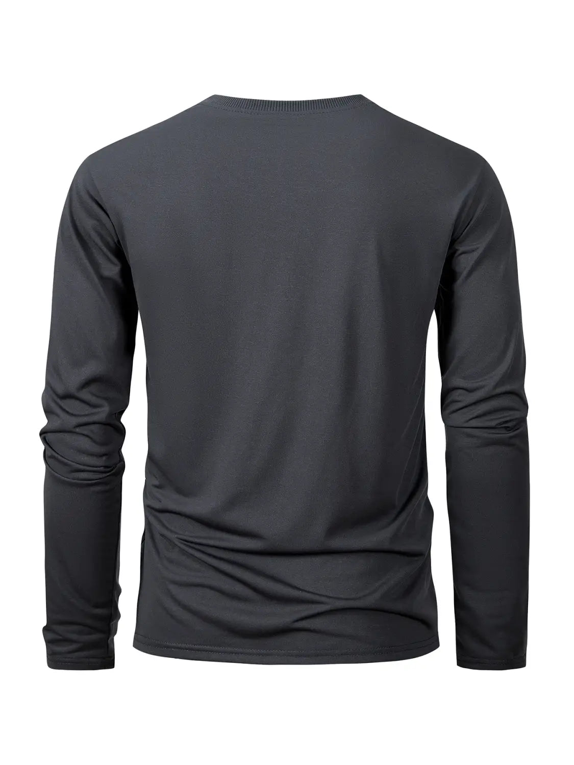 T-shirt à manches longues col rond à évacuation de l’humidité pour hommes, noir, avec un design simple.