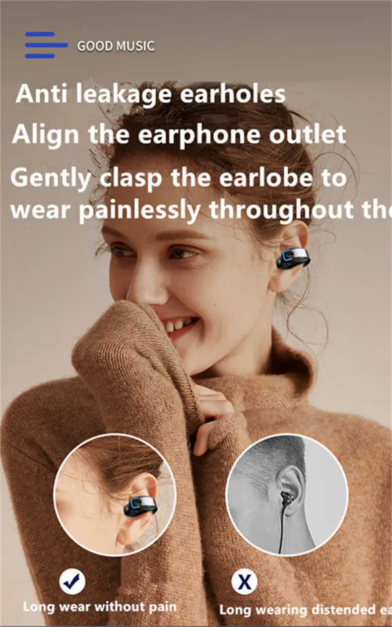 Clip de auriculares inalámbrico con inserciones negro y plata y diseño ergonómico que ofrece reducción de ruido de alta calidad para un uso prolongado cómodo