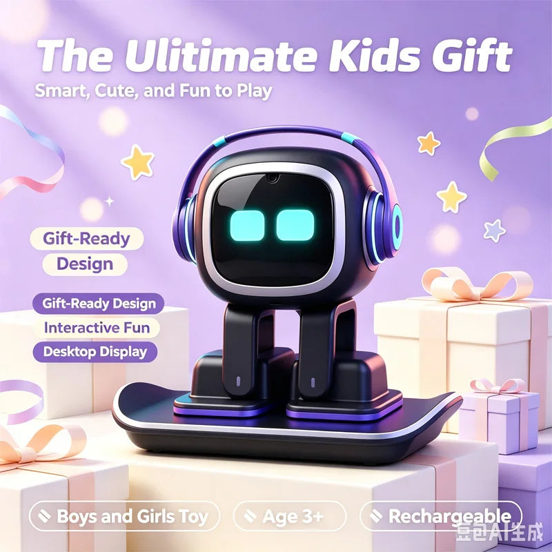 Smart Interactive Desktop Robot Toy with LED Dynamic Expressions, Touch Control, Dance Music & Charging Dock, USB Rechargeable