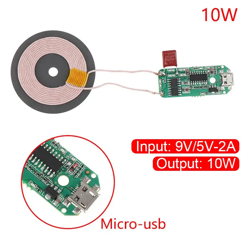 wireless charger pcba 15w type-c module featuring a 10w wireless charging coil and circuit board set with micro-usb input for advanced wireless charging solutions.