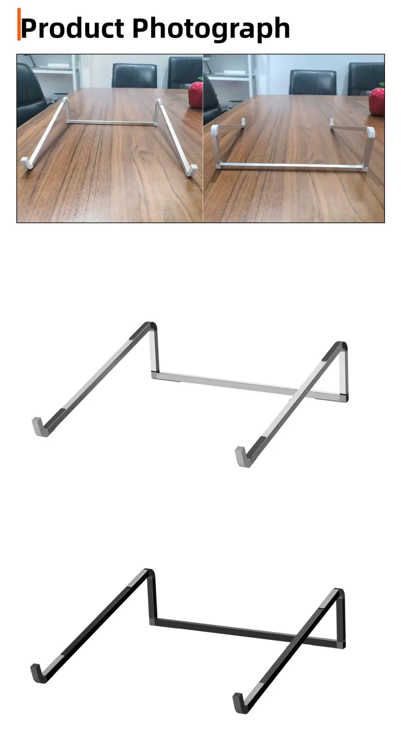 soportes ajustables para portátil de aluminio en plata y negro con diseño minimalista elegante para un uso ergonómico plegable