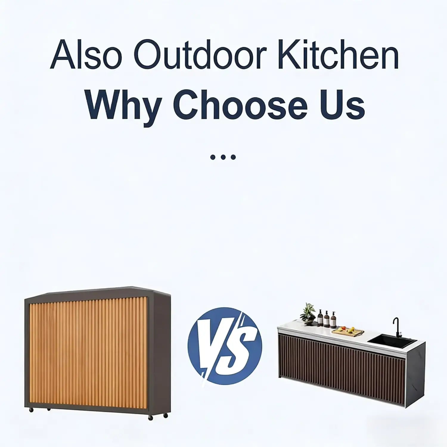 Modern outdoor kitchen unit with a sleek dark gray frame and vertical wooden slats as part of a modular kitchen outdoor cabinet set designed for efficient customer service.
