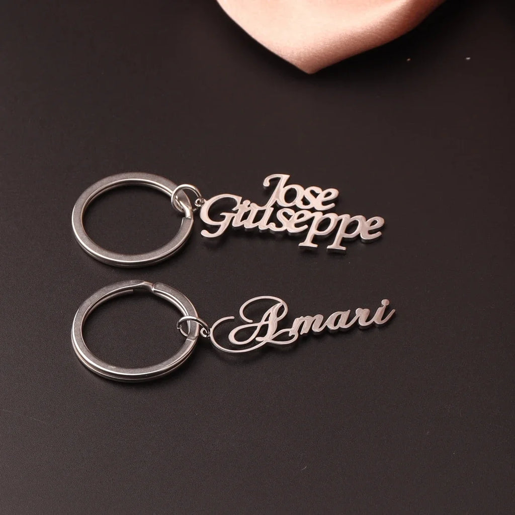 Personalized Name Custom Keychain Men Women Stainless Steel Name Keychains Customized Letter Logo Key Chain Jewelry Gift