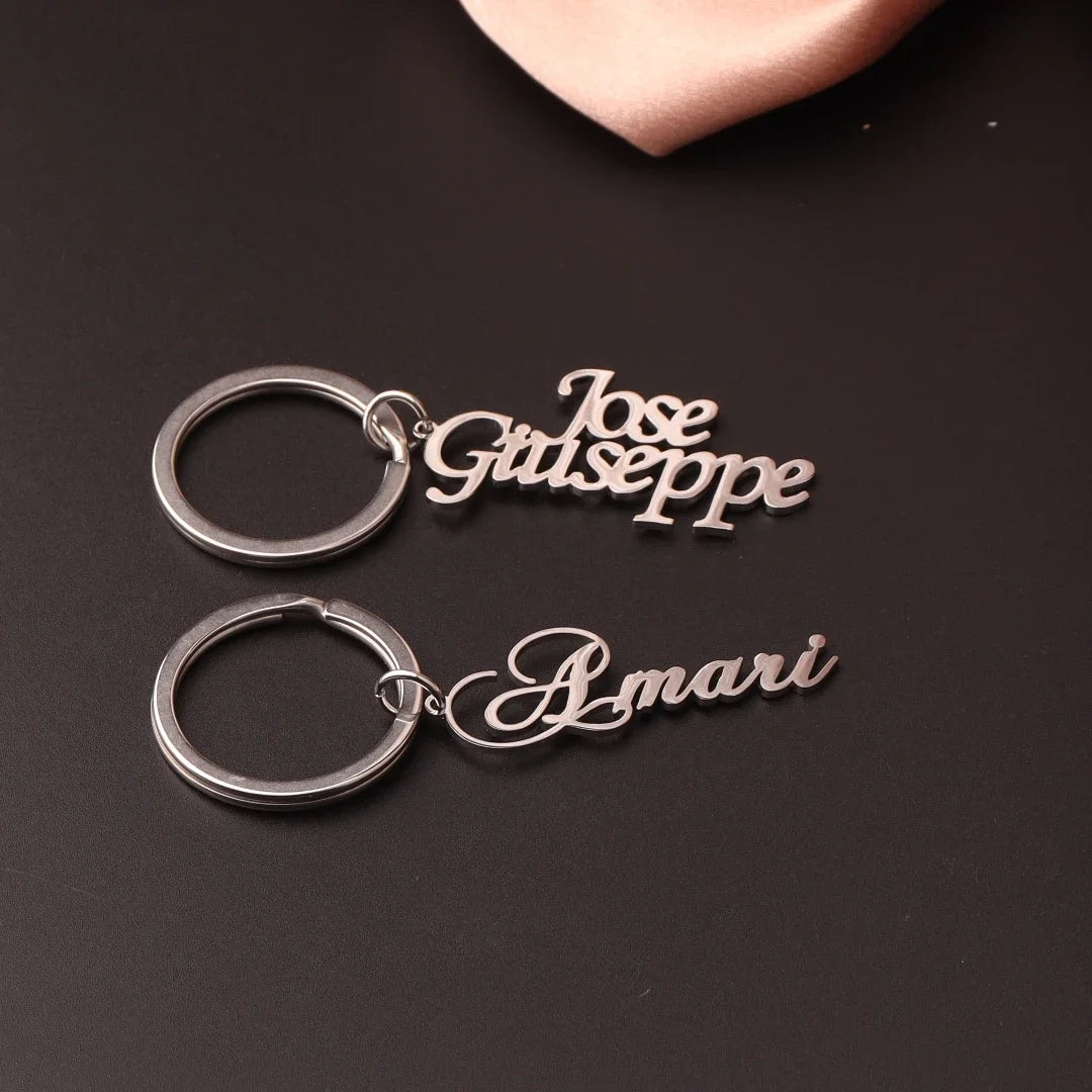 Personalized Name Custom Keychain Men Women Stainless Steel Name Keychains Customized Letter Logo Key Chain Jewelry Gift