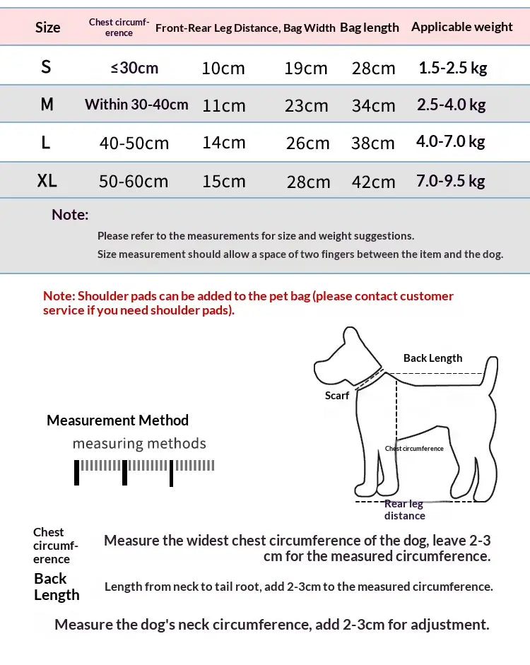 gray cat carrier backpack and small dog travel bag showing pet bag with adjustable straps and measurement guide for dog sizing.