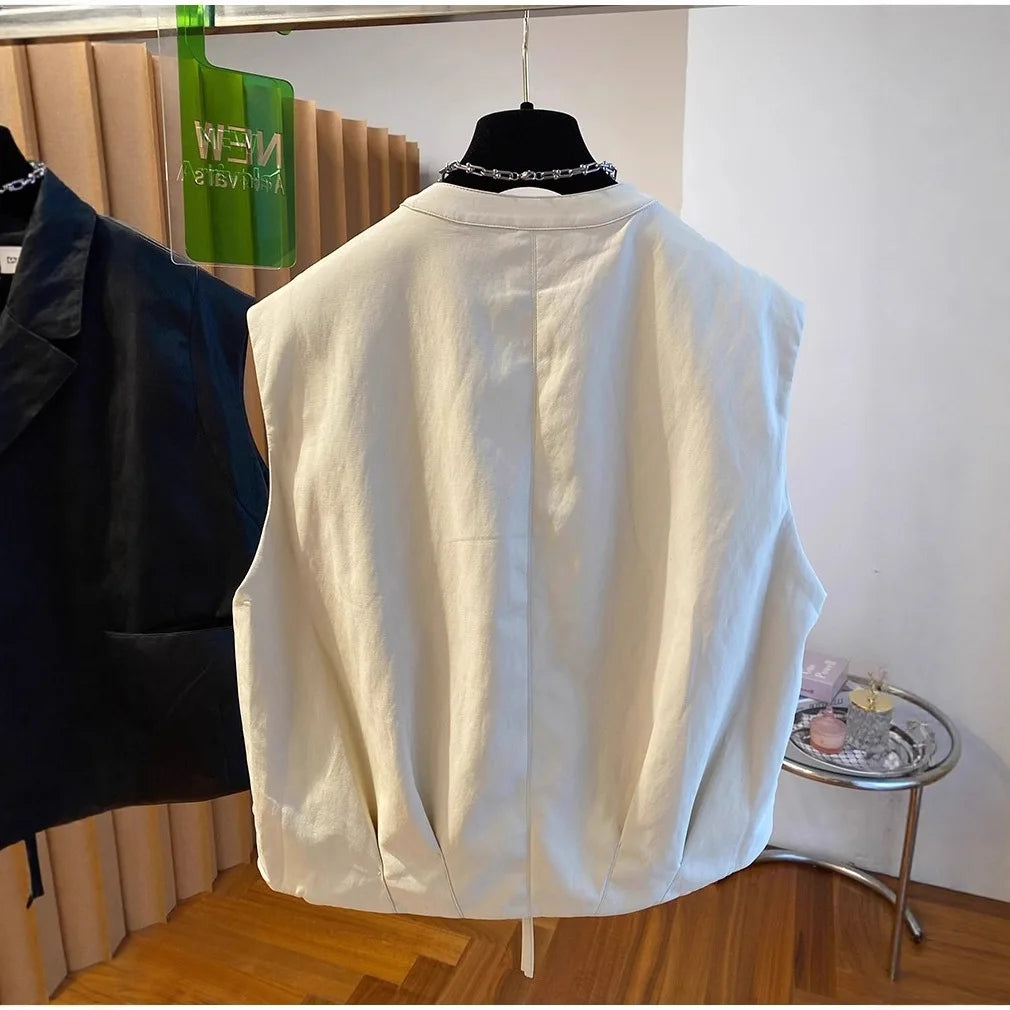 Pu Leather Vest Jacket Women's Spring and Autumn Loose Sleeveless Vests  Waistcoat Tops Casual Women Coat