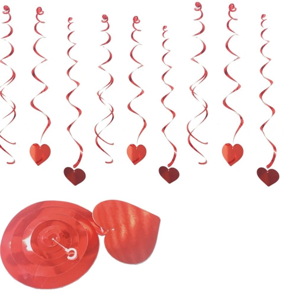 Rote metallische Spiral-Hänge-Streamer mit herzförmigen Enden für Valentins-Partydekor