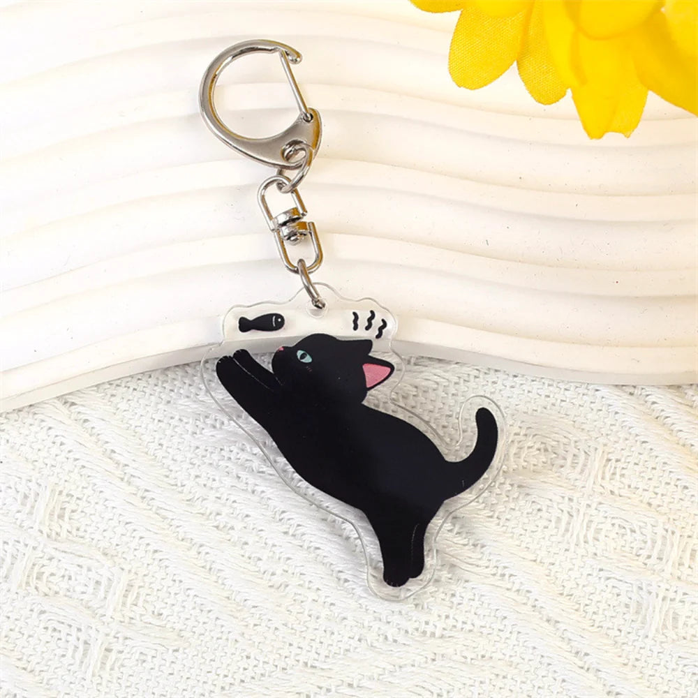 Cute Black Cat Acrylic Keychains Cartoon Animals Kitten Charm Bag Backpack Pendant Car Keyring for Men Women Aaccessories Gifts