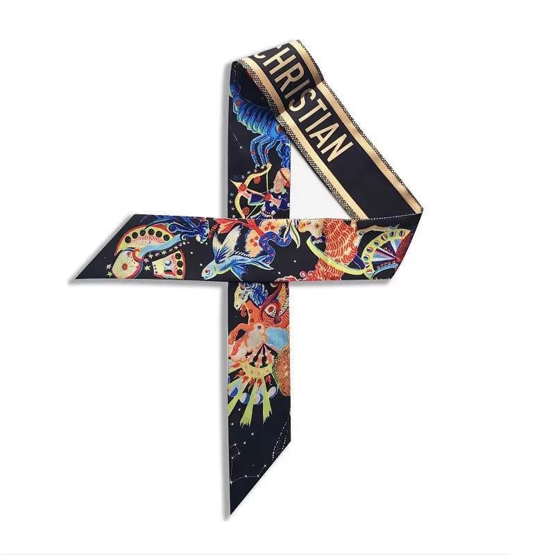New Fashion Luxry Design Women Silk Ribbon Twill Scarf Hair Bandana Handbag Handle Wrap Bag Handmade Long Neck Wrap for Women