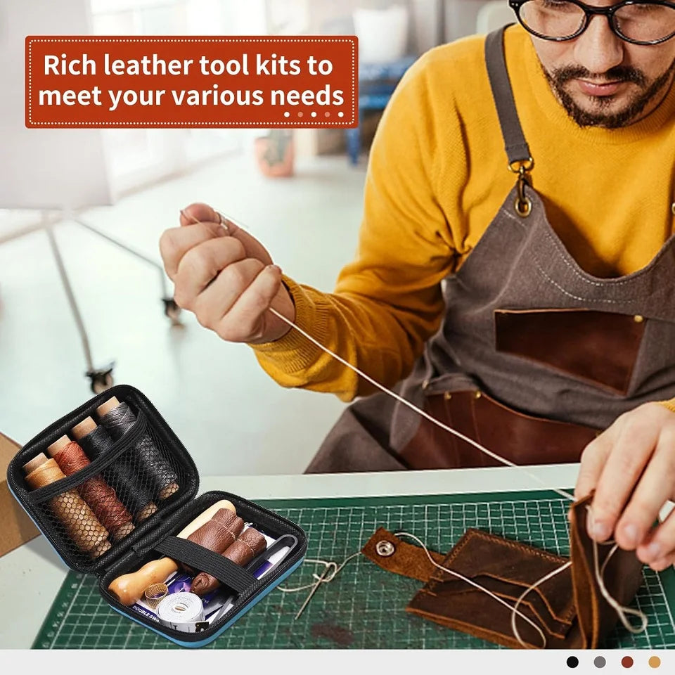 BUDDUR Leather Sewing Tools Kit With Waxed Thread And Needles Awl Professional DIY Leather Handmade Craft Accessories Tools Set