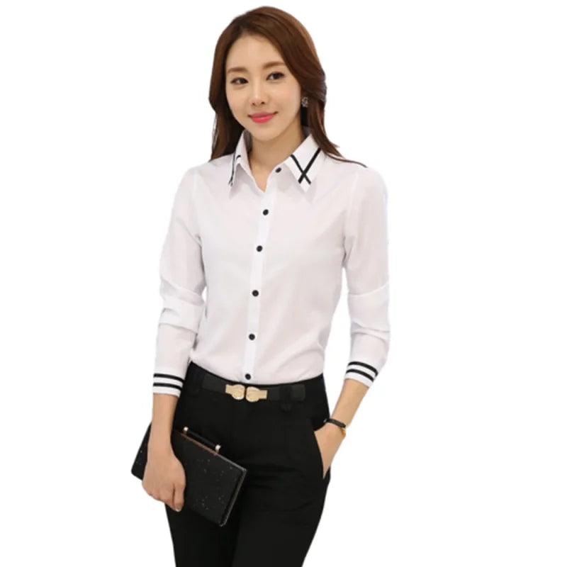 Professional OL Striped Shirt Women's Long Sleeve Formal Top Short Sleeve Square Collar plus Size Work Uniform Shirt