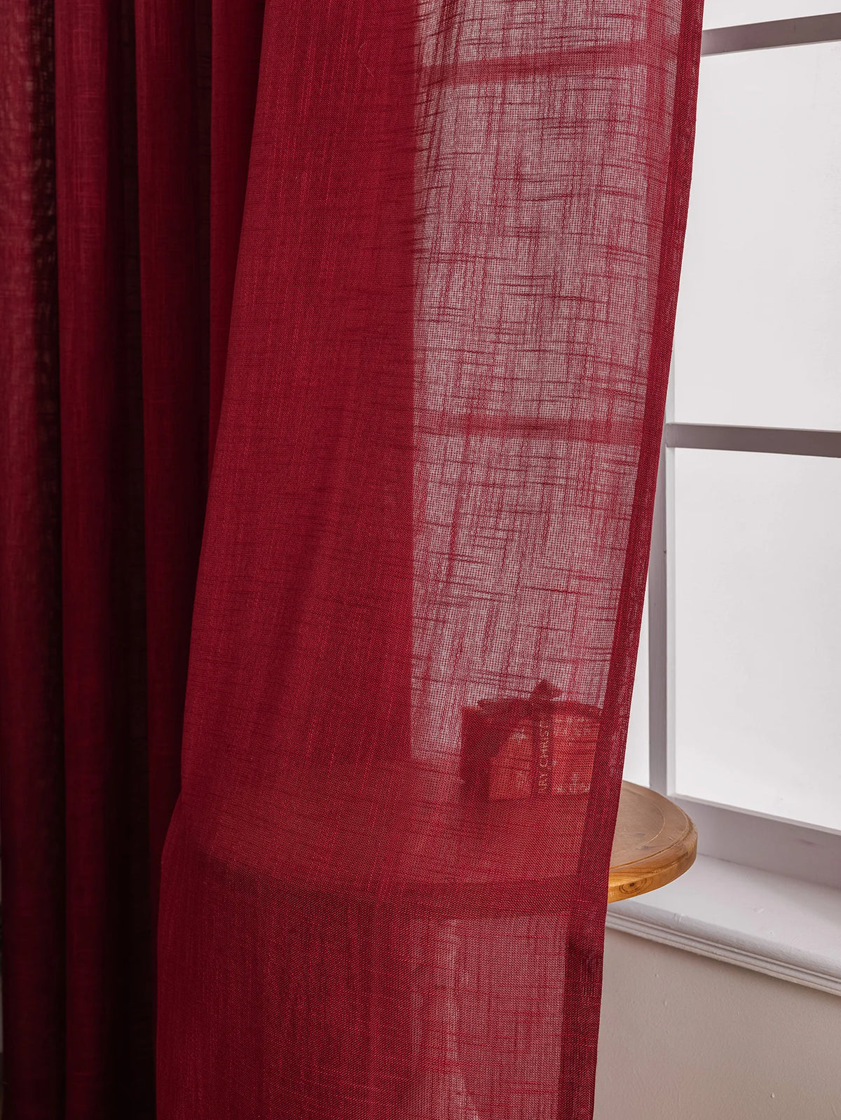 Red Linen Curtains for Living Room Semi Sheer Window Drapes Textured with Grommet for Privacy Christmas Bedroom Decor