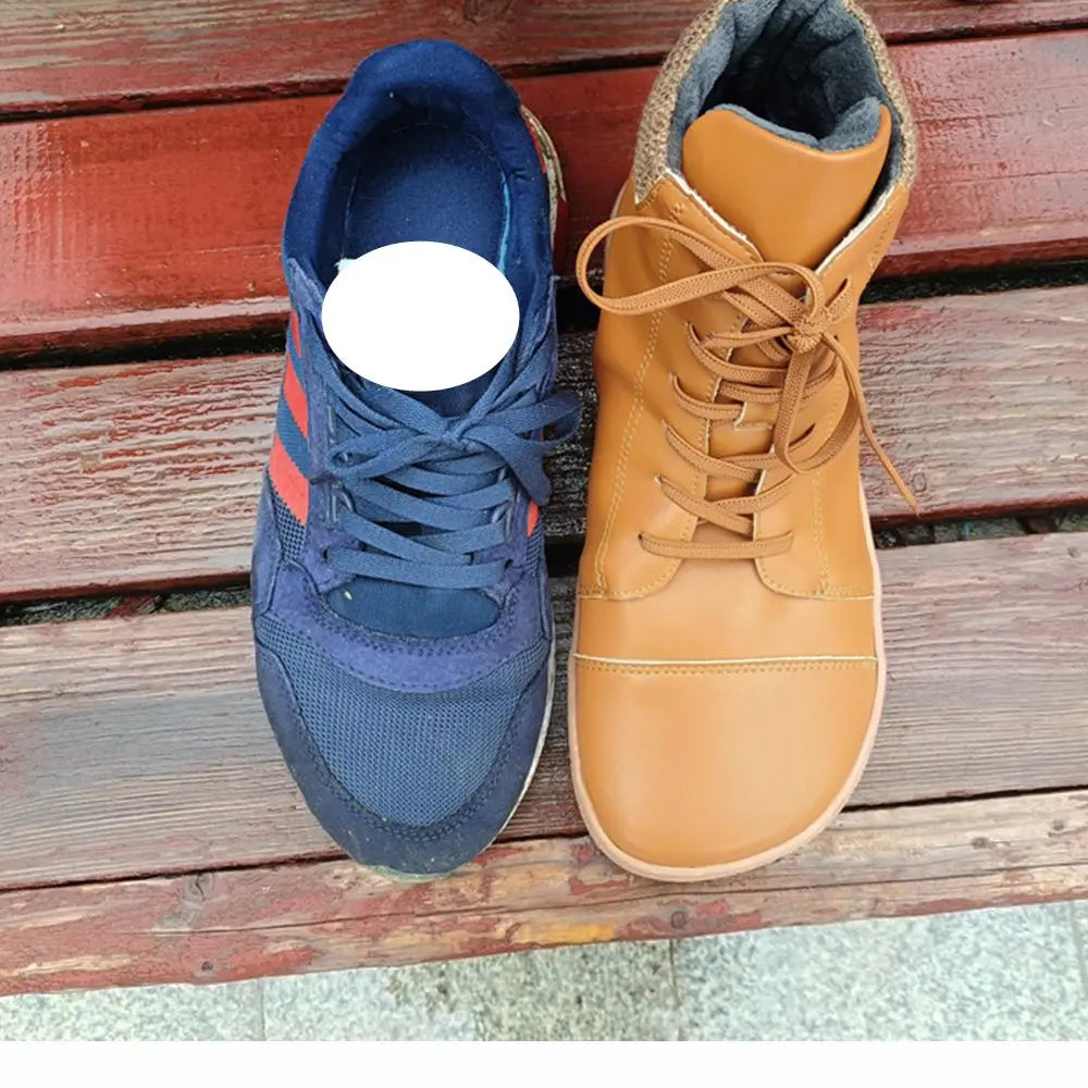 Barefoot Leather Boots With Wool Linning Inside For Women  man Zero Drop Wider Toes Box