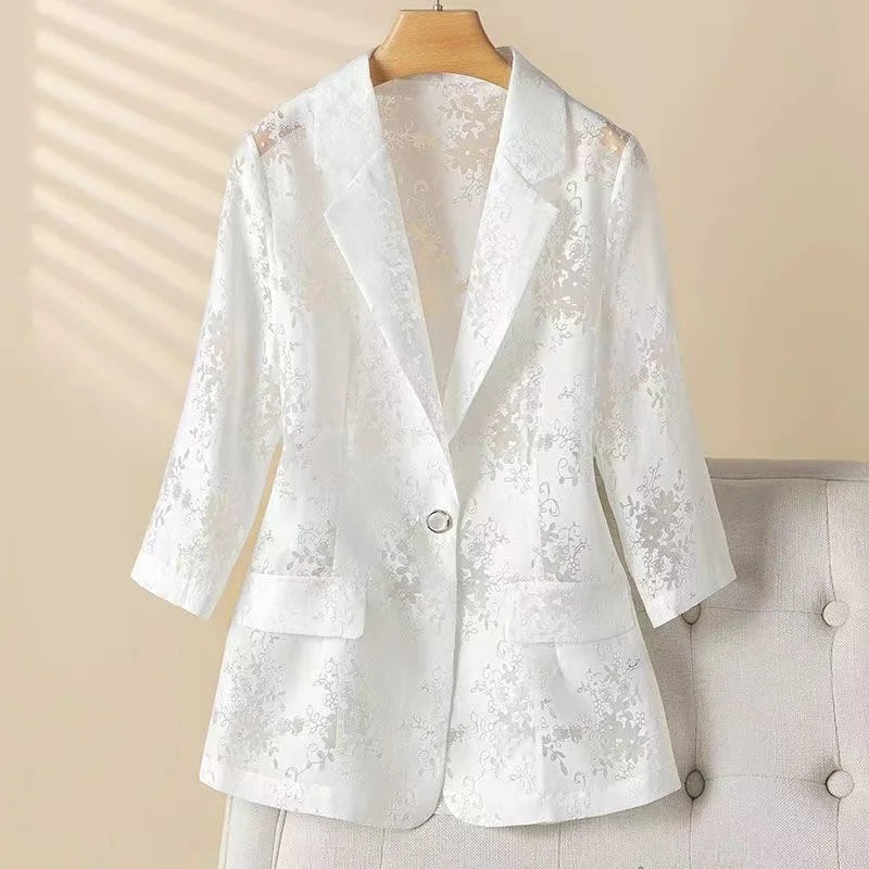 Women Lace Blazer Jacket Summer Eugen Sun Protection, Foreign Style Slim New Hollowed Out Seven Point Fashionable Suit, High-end