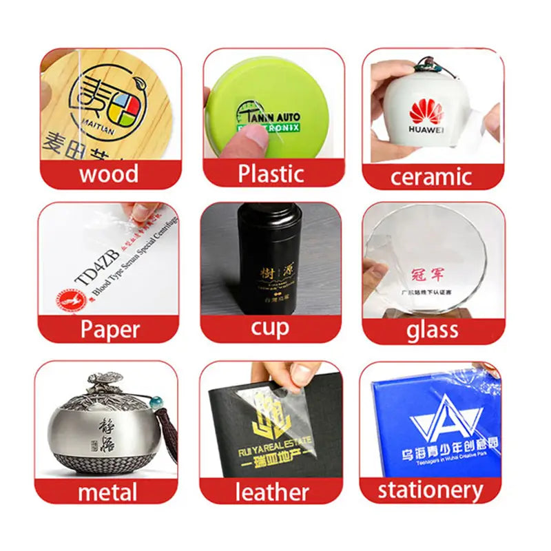 Porte-clés en céramique blanc pour Huawei, avec logo rouge et lanière noire, présenté comme produit avec une décalcomanie d’enveloppe pour tasse UV DTF pour la Fête des Pères.