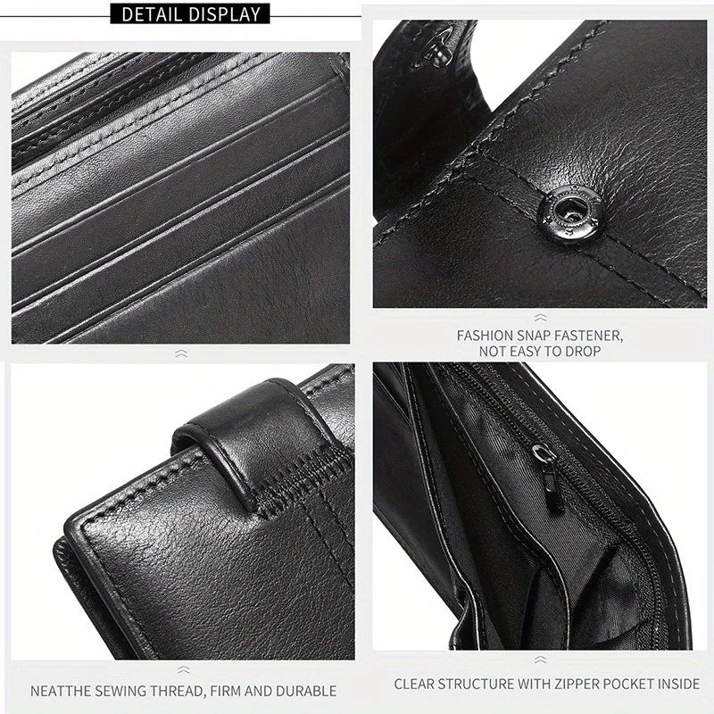 Men's Genuine Leather Wallet, Rfid Anti-Theft Brush, Anti-Magnetic, Short Coin Purse, Large Capacity, Multi-Slot Buckle Wallet