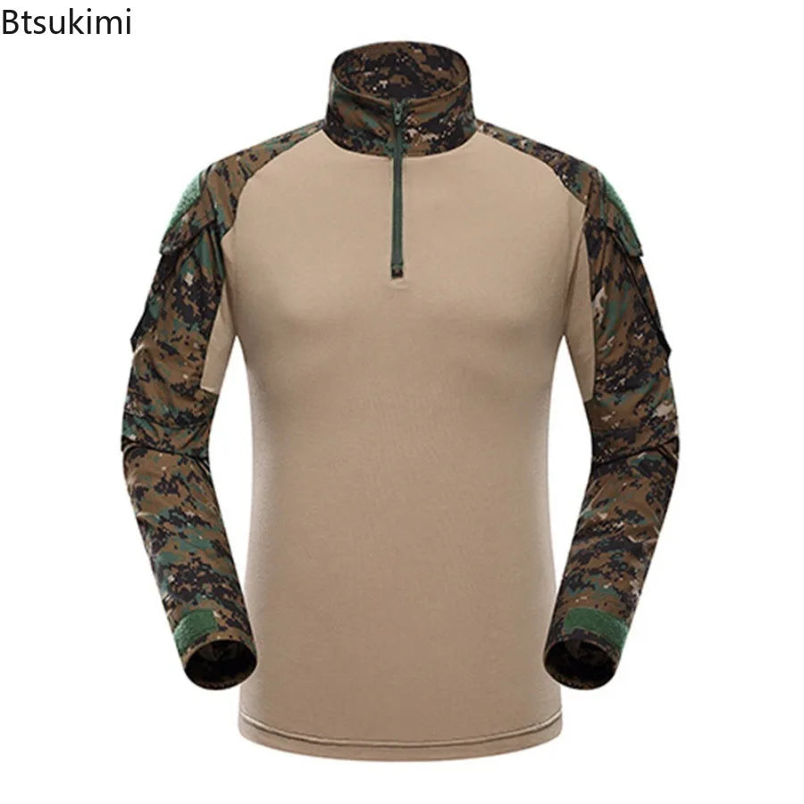New Men's Outdoor Tactical Hiking T-Shirts Combat Military Army Camouflage Long Sleeve Hunting Climbing Comfort Sport Shirt Tops