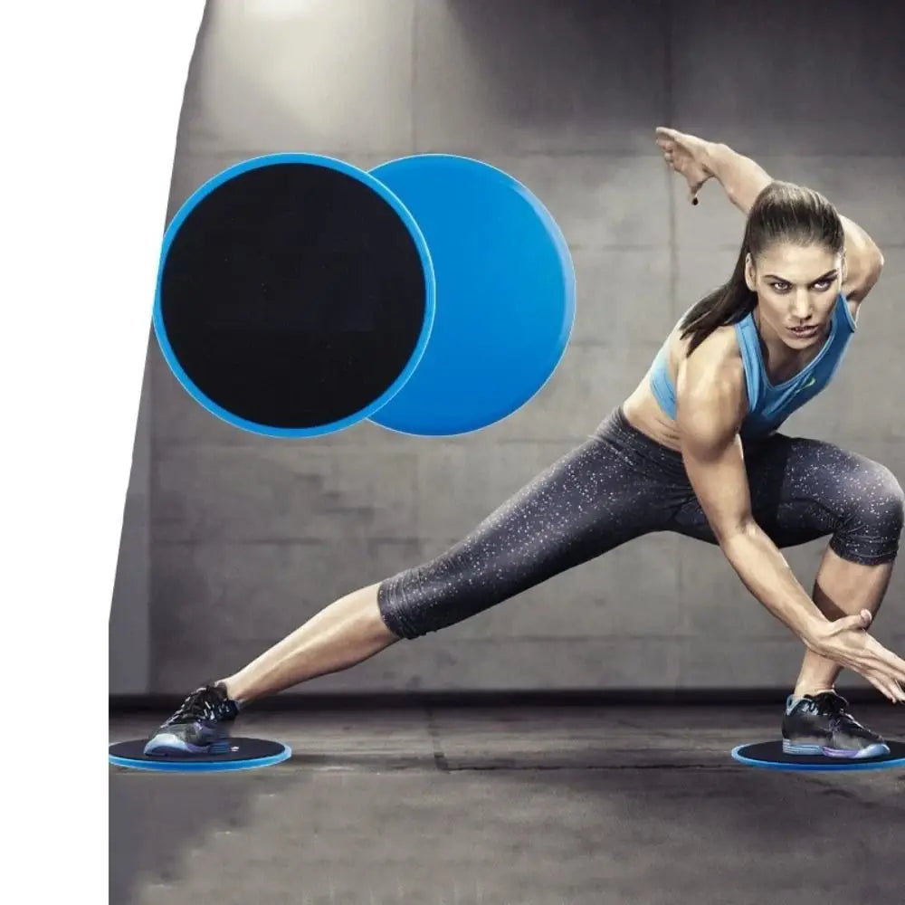 core sliders fitness gliding discs in blue and black with a non-slip surface designed for abdominal training.