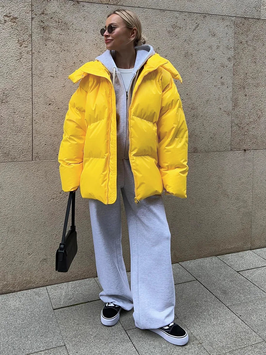 New Women Loose Cotton Padded Jacket Solid Hooded Parkas Coat Female Puffer Coat Winter Outwear