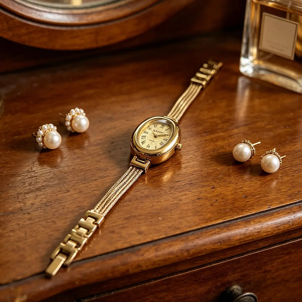 Women's Watch with Oval Dial, Quartz Bracelet Watch, Roman Numerals, Compact and Exquisite, Trendy, Casual, Versatile Wristwatch