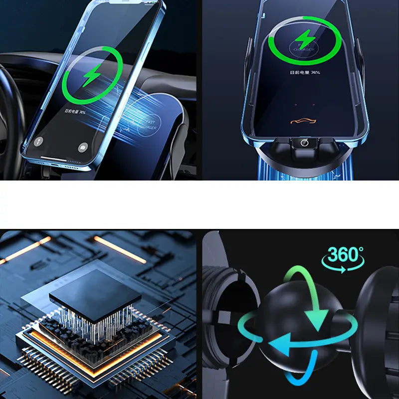 Support de téléphone Ford F150 noir magnétique pour la charge, rotation à 360 degrés et capacité de charge sans fil pour une utilisation en véhicule