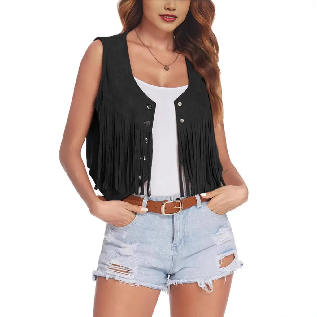 Elegant Women's Evening Dresses Short Fringe Vest Button Design Slim Fit Formal Party Wear