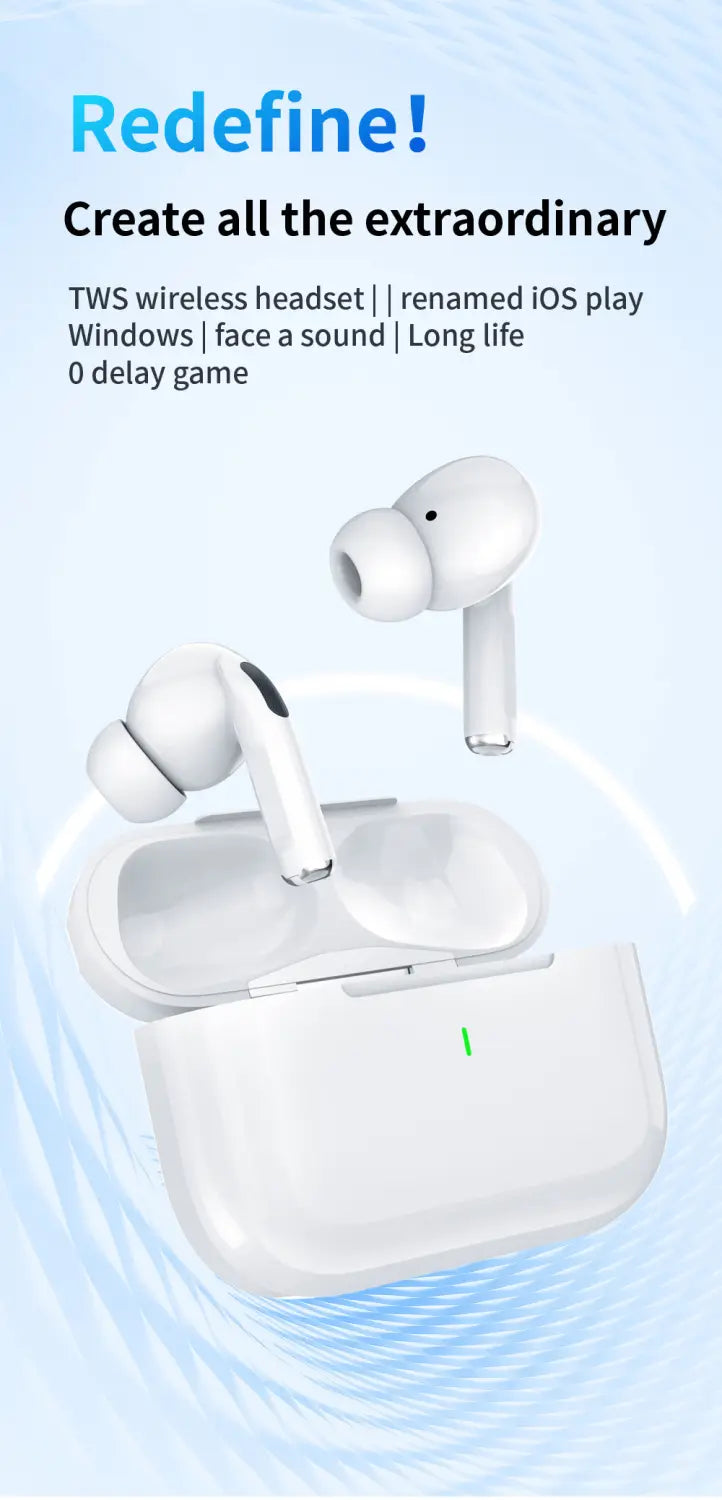 White true wireless bluetooth earphones with hifi noise reduction in a matching charging case featuring a sleek ergonomic design with matte finish and subtle branding.