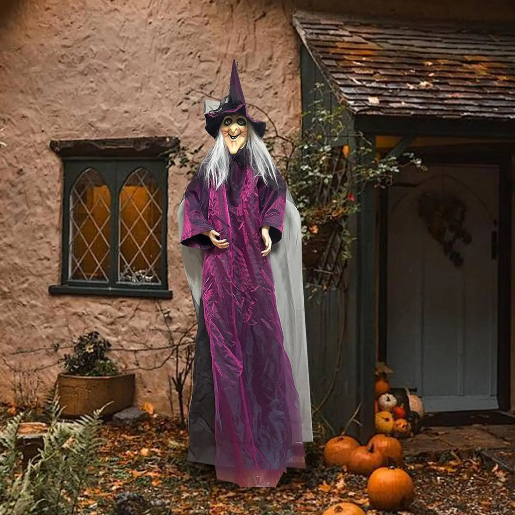 Halloween Talking Witch Outdoor Spooky Scary Witch Animatronic Voice Controlled Glowing Screaming Haunted House Party Decoration