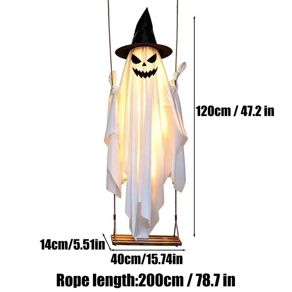 Halloween Swinging Ghost Decor 47 Inch Spooky Outdoor Animated Decoration for Garden Tree Hanging Props Light Up Creepy Ornament