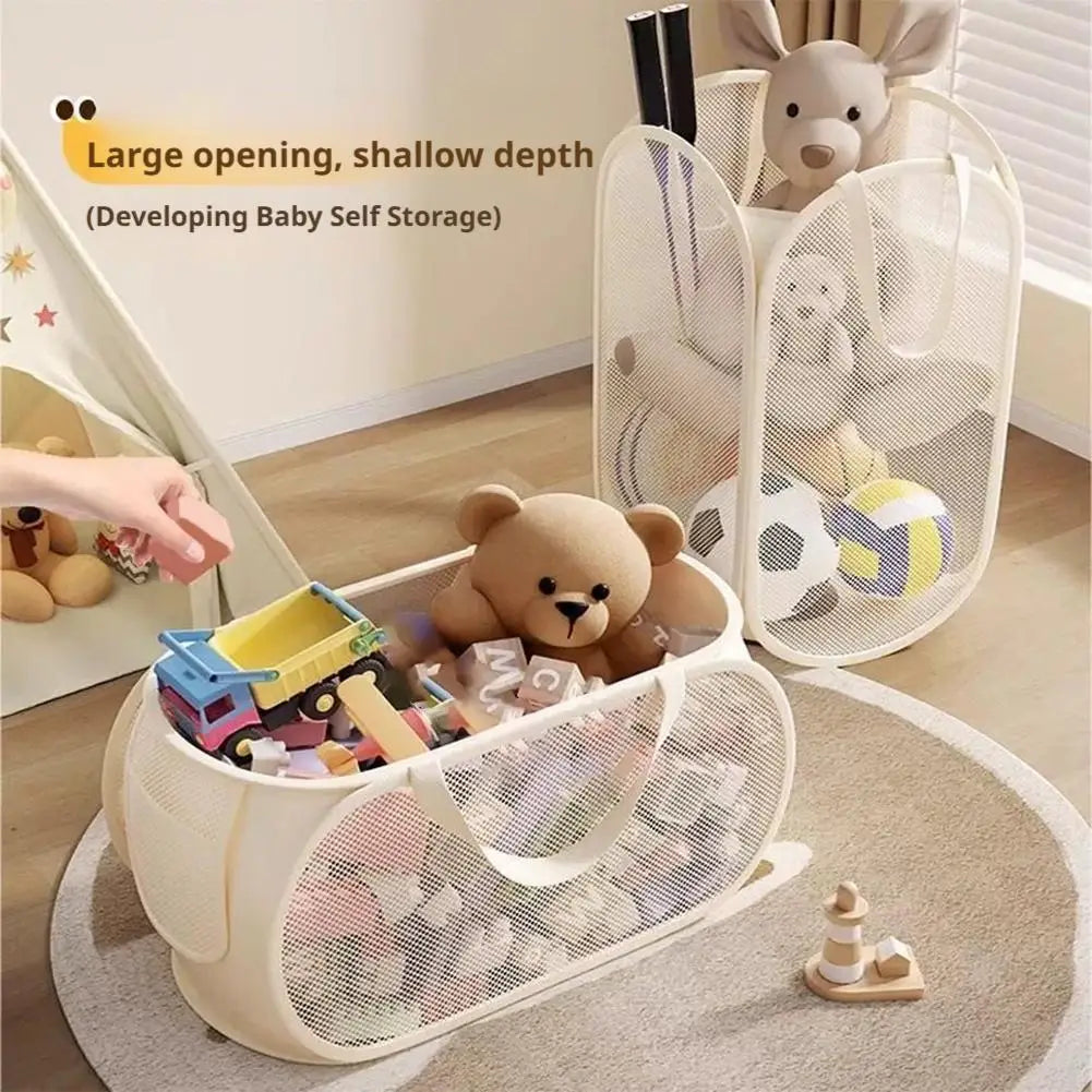 Large Capacity Toy Storage Basket Transparent Fabric Organizer with Divided Compartments Ideal for Living Bedroom Organization