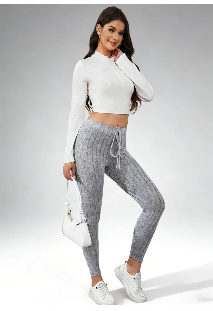 Women's Spring Casual Every Day Stretchy Leggings Solid Color Sports Pants with Elastic Waist Comfortable Stylish Casual Wear