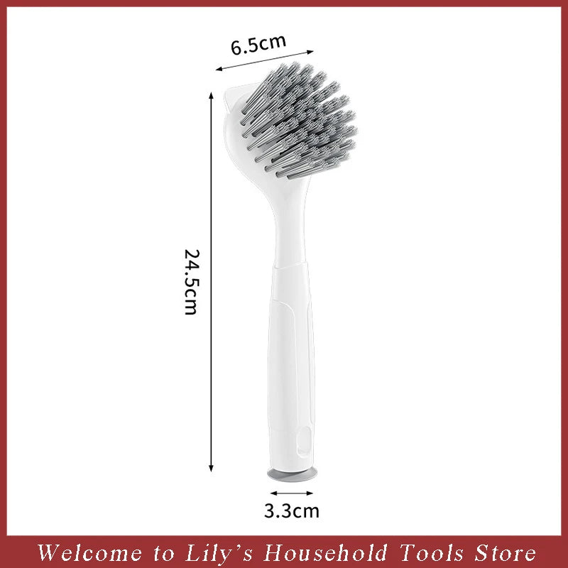 Kitchen Cleaning Brush Long Handle Dish Brush Stove Grease Scrubber 2in1 Cleaning Tools with Suction Bottom for Sink Pots Pans