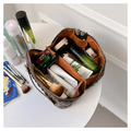 Leather Travel Makeup Bag Large Capacity Toiletry Bag Organizer For Women With Waterproof Interior Pocket, Easy To Use White-AT6