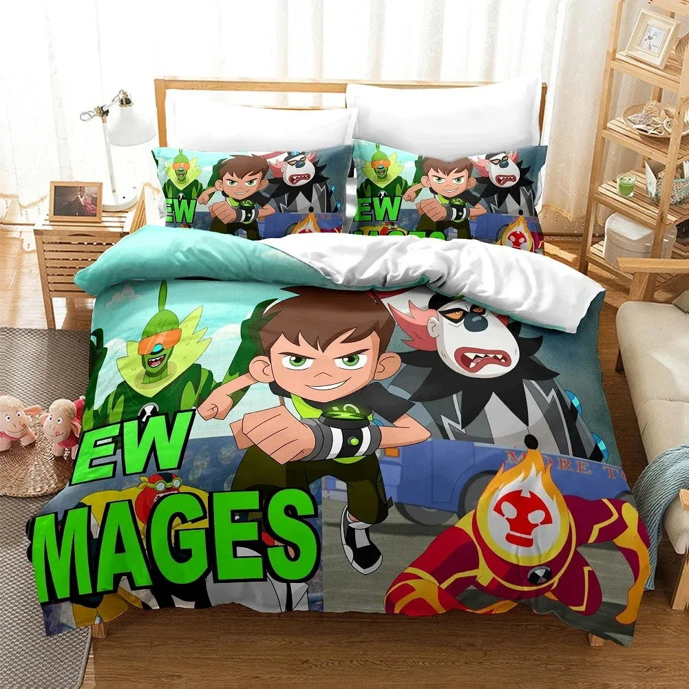 Cartoon Ben 10 Duvet Cover Pillowcase Bedding Set Adult Boy Girl Bedroom Decoration Children Single Double Large Size