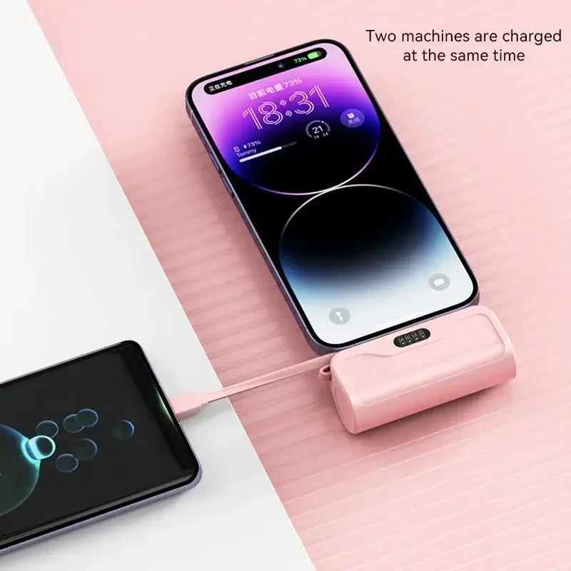 Banco de energía de silicona rosa de carga rápida, mini cargador portátil, con pantalla digital que muestra el porcentaje de batería en net zh-cn