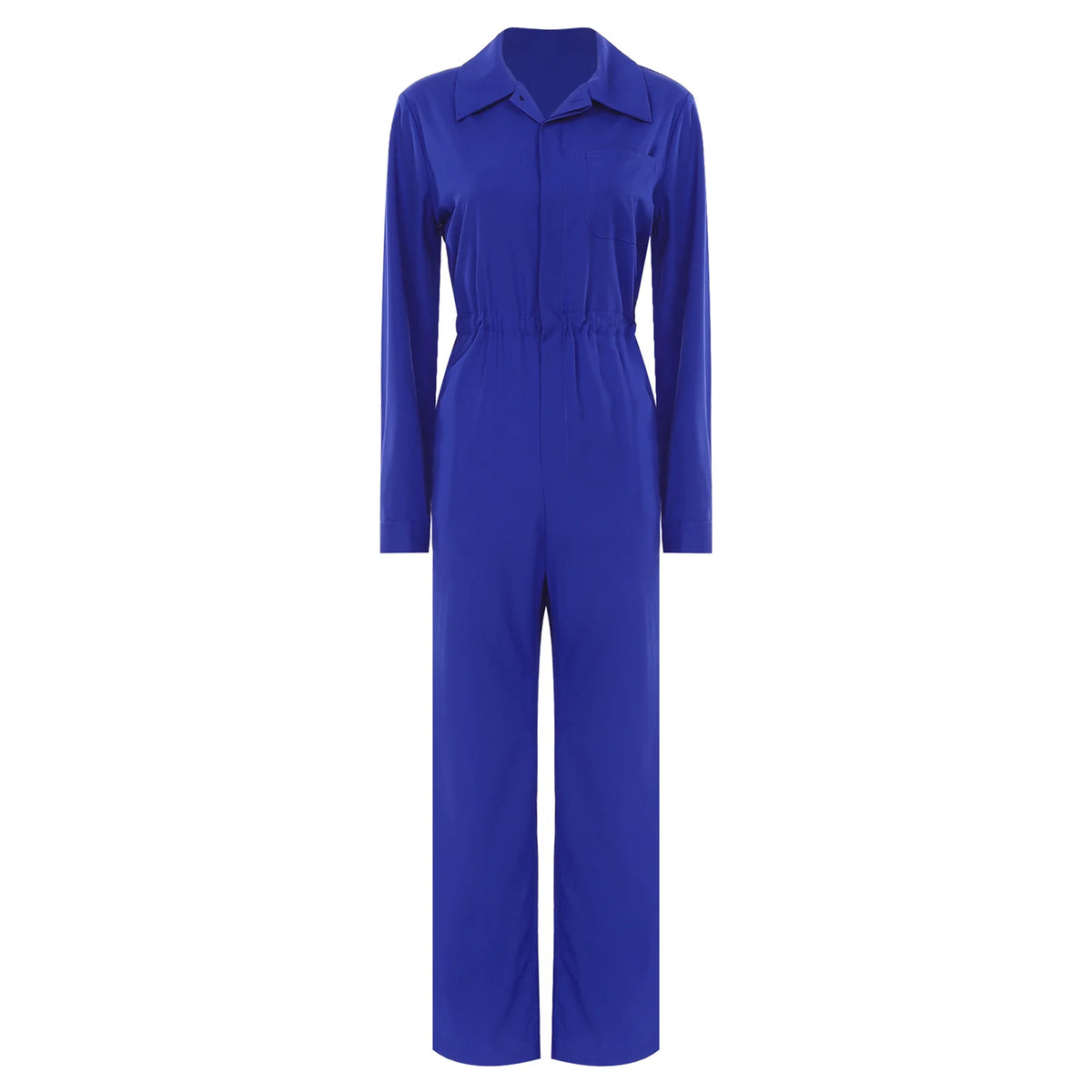 Womens Casual Jumpsuit Coverall Long Sleeve Solid Color Turn-Down Collar Button Flap Romper Fashion Work Travel Holiday Homewear
