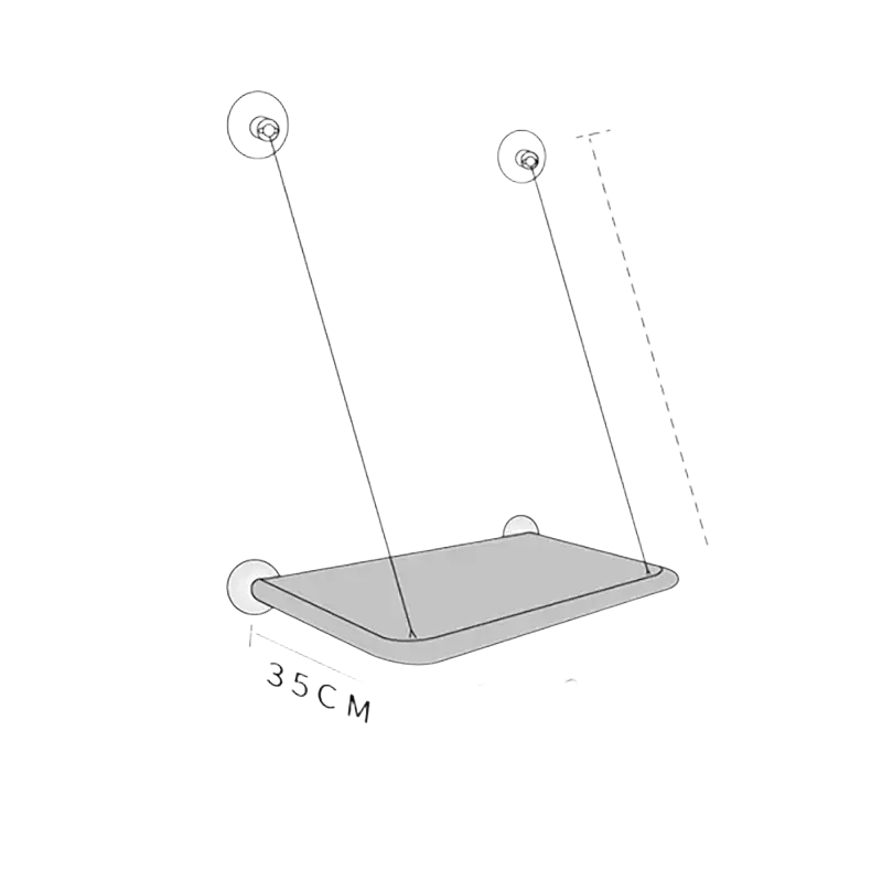 A sleek rectangular glass cat hammock aerial with rounded edges and four suction cups for wall mounting