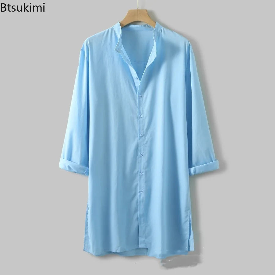 Men's Fashion Vintage Trench Coat Cotton Long Sleeve Stand Collar Hip Hop Jacket Men Cloak Solid Outerwear Punk Style Streetwear