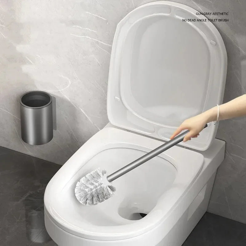 Bathroom Toilet Brush Holder Cleaning Tools Space Aluminum Wall Mounted No Drill Vertical Toilet Brush Bathroom Accessories