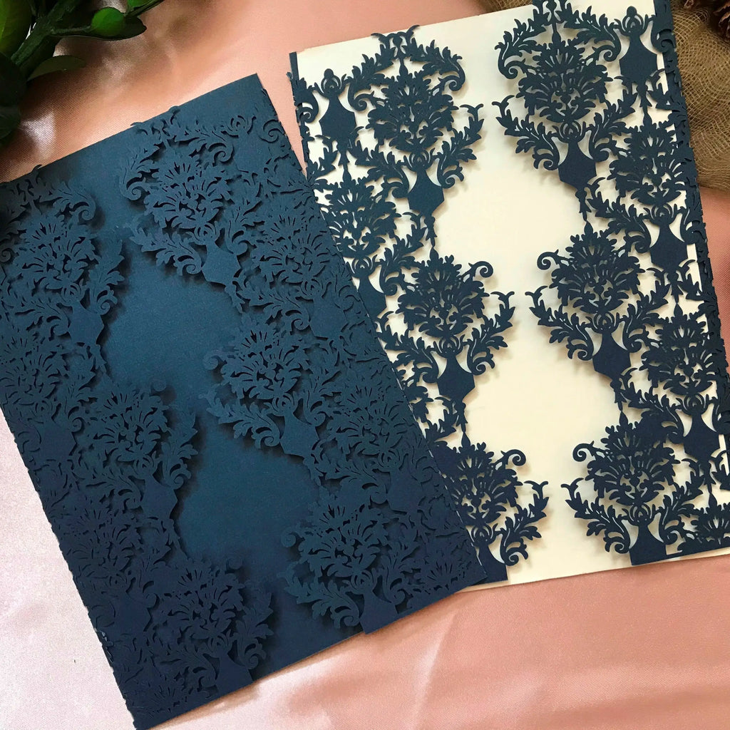 10pcs Ivory,Deep Blue Laser Cut Wedding Invitation Cards,Invite,Birthday Invitation,Greeting for Party Favor Gift Decoration